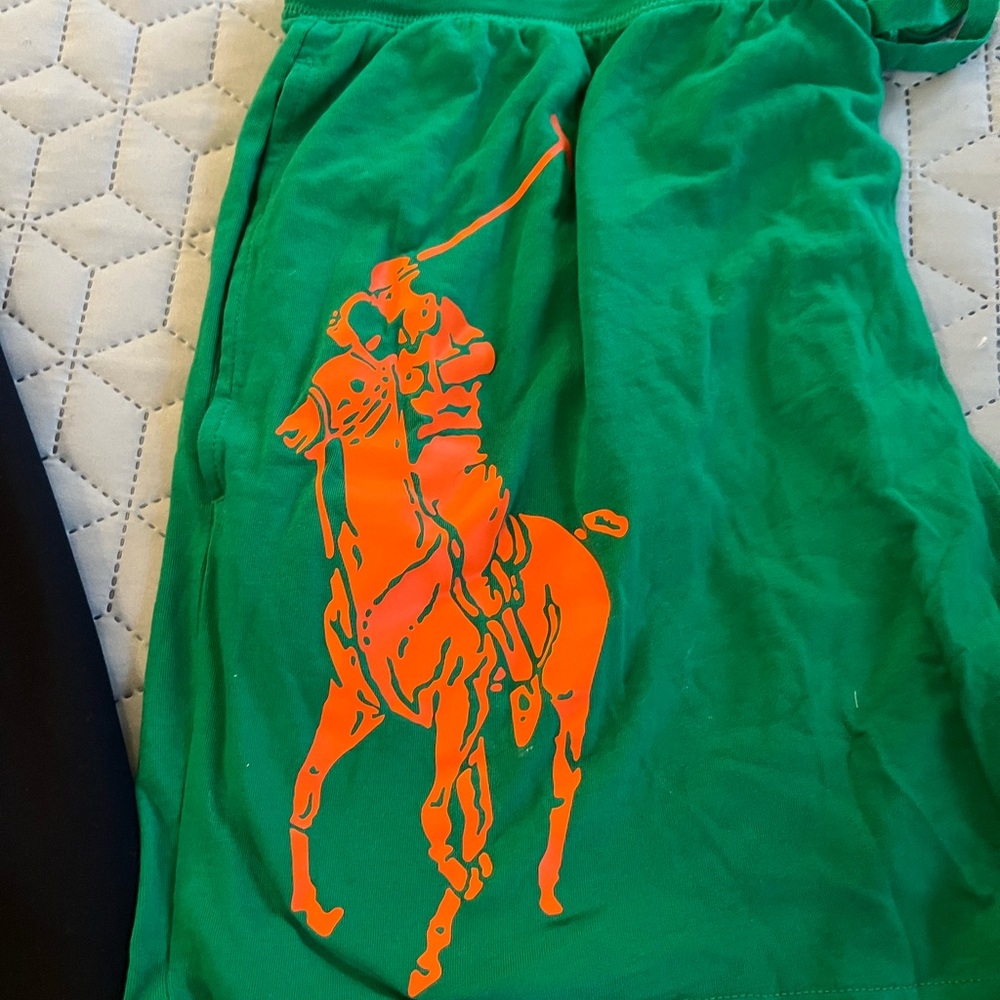 NEW Green Polo Ralph Lauren Shorts with Orange Logo. Beautiful & so comfortable